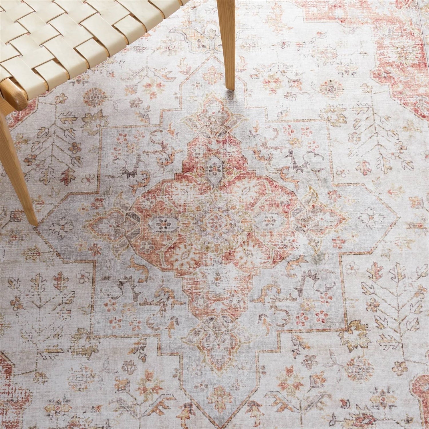 5 ft. x 8 ft. Traditional Persian Style Washable Boho Light Grey Red Area Rug by FastFurnishings