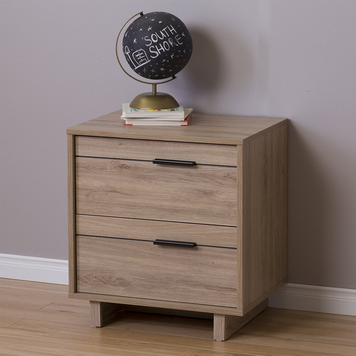 Modern 2-Drawer End Table Nightstand in Light Oak Wood Finish by HomePacific