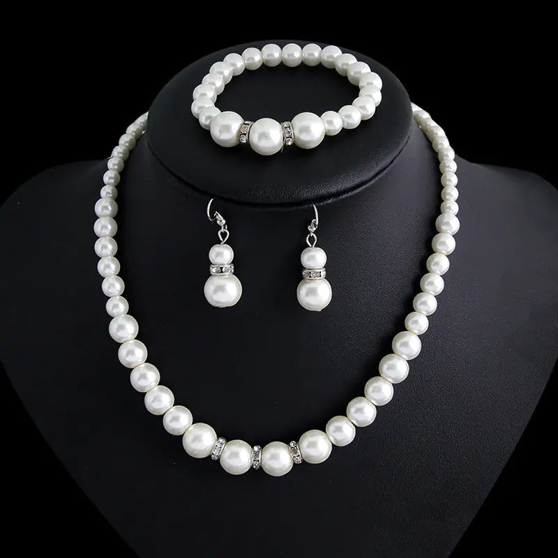Pearl Necklace, Earrings, and Bracelet Set for Brides by Trendy Attic Store01