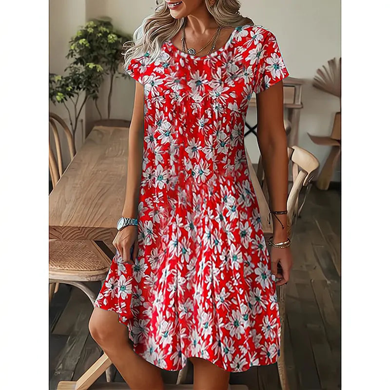 Loose Fit Printed Short Sleeve Dress by Trendy Attic Store01