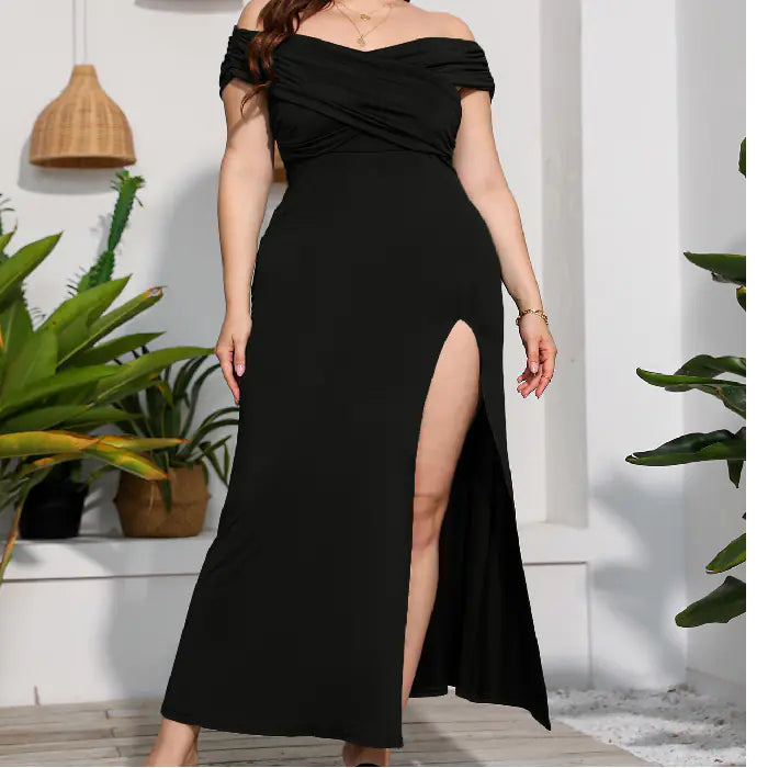Elegant Plus Size High Waist Split Dress for Women by Trendy Attic Store01
