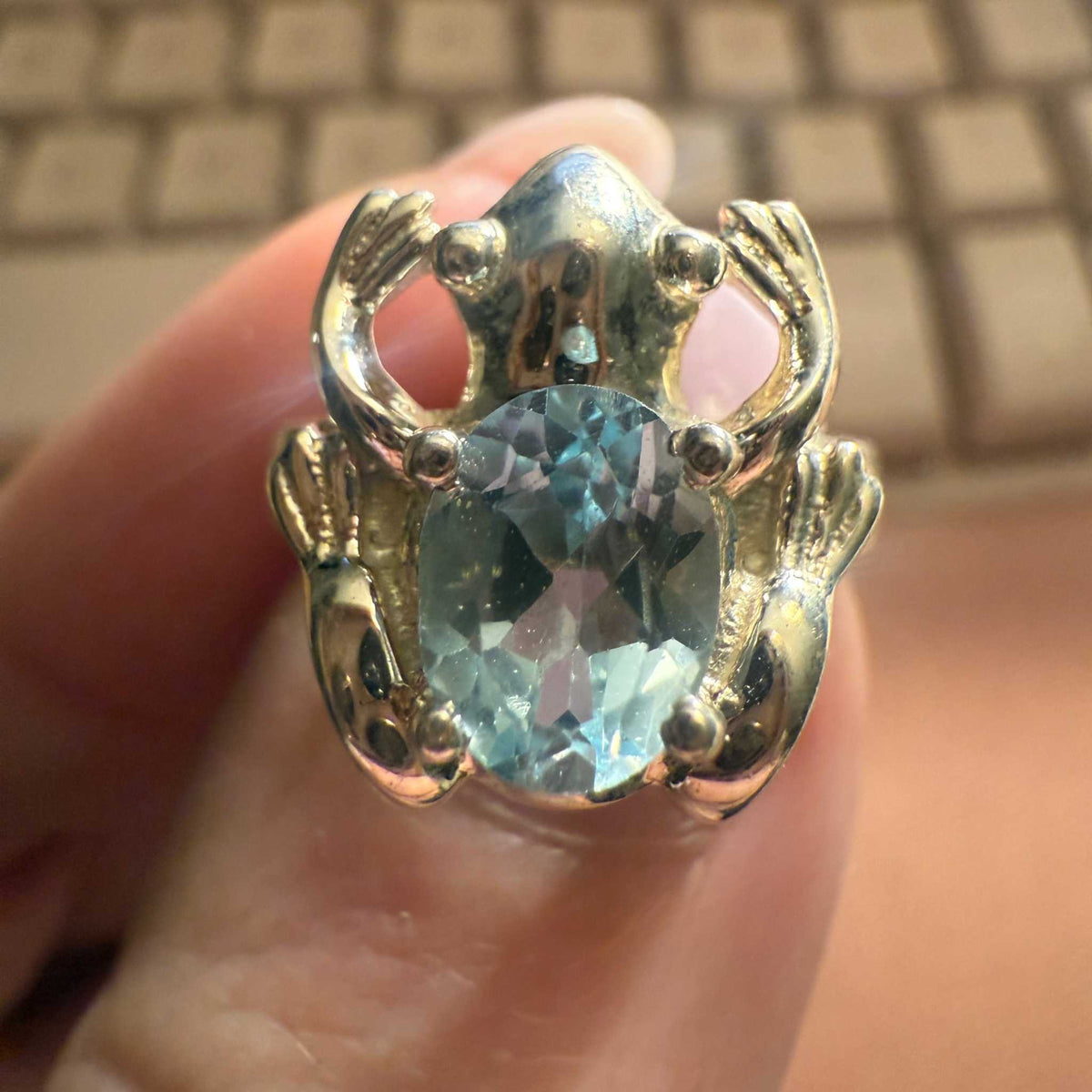 Frog Guardian Blue Topaz Ring in Sterling Silver (Size 5) by Sacred Crystals