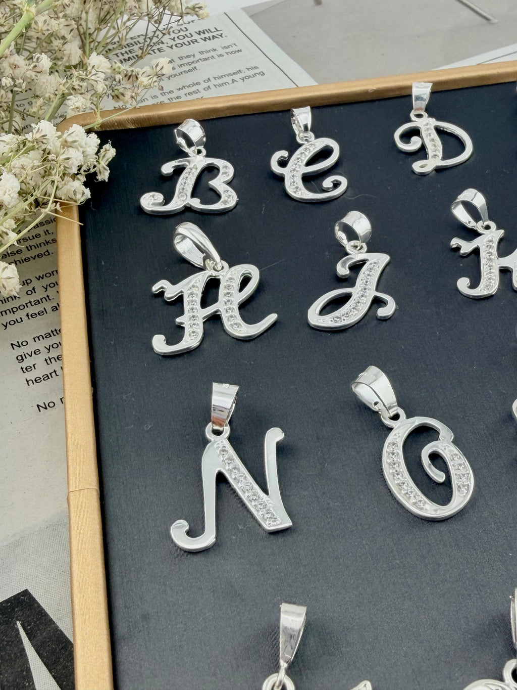 Sterling Silver 925 Initial Letter Pendant with CZ | Dijes de plata 925 | by Silver World Imports