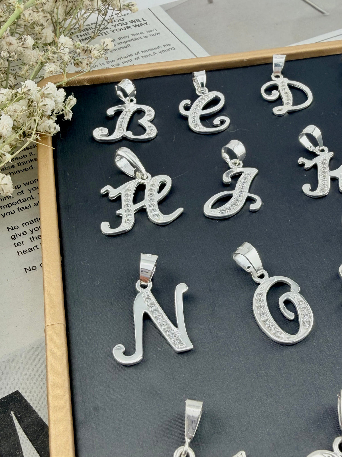 Sterling Silver 925 Initial Letter Pendant with CZ | Dijes de plata 925 | by Silver World Imports