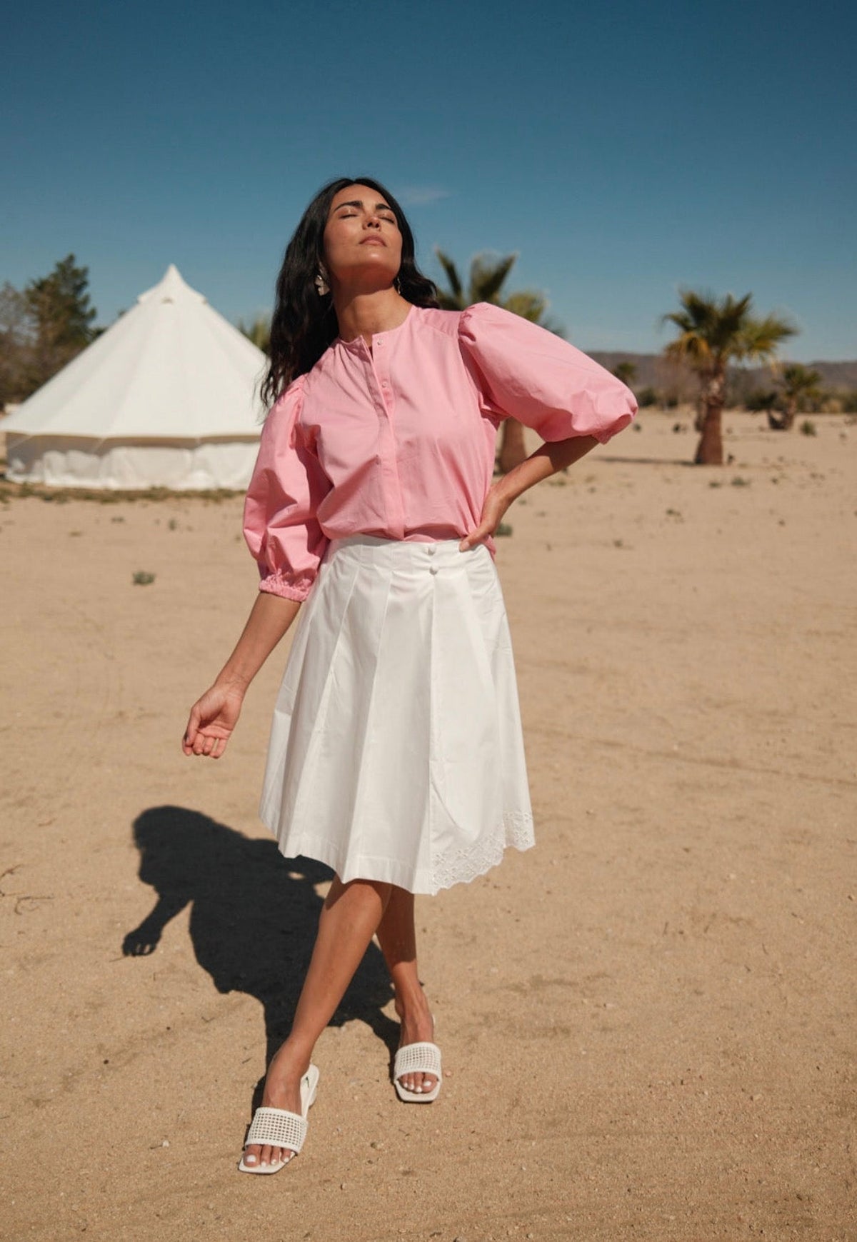 EYELET PLEATED COTTON SKIRT by profile-nyc