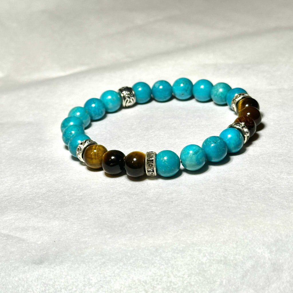 Blue Howlite and Tiger Eye Round Bead Bracelet 8mm by Sacred Crystals