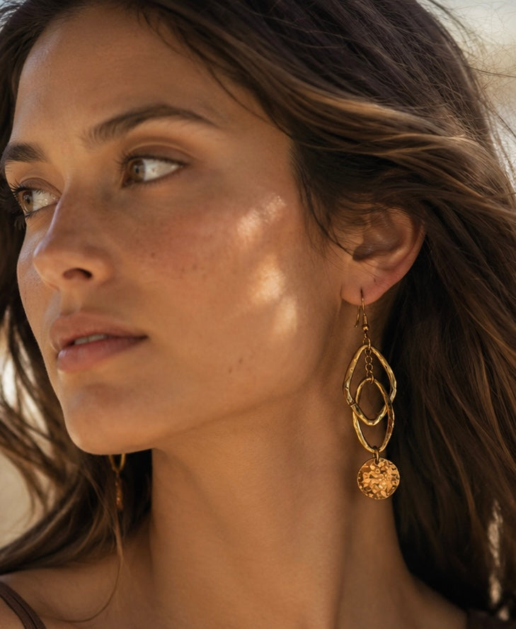 Golden Horizon Hammered Dangle Earrings by Macee Rose Trading Company