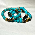 Blue Howlite and Tiger Eye Round Bead Bracelet 8mm by Sacred Crystals