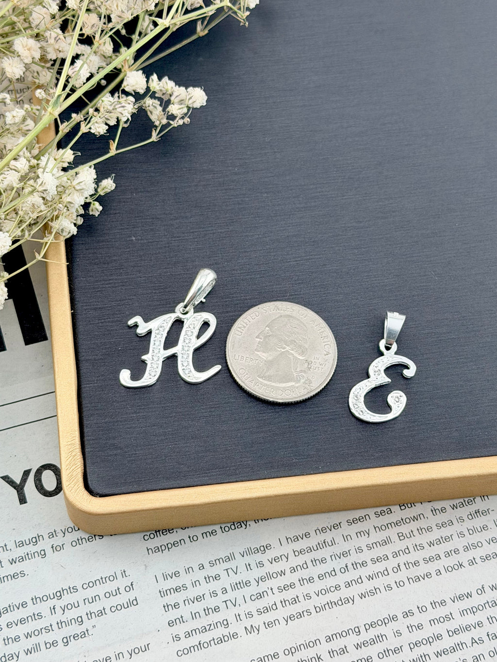 Sterling Silver 925 Initial Letter Pendant with CZ | Dijes de plata 925 | by Silver World Imports