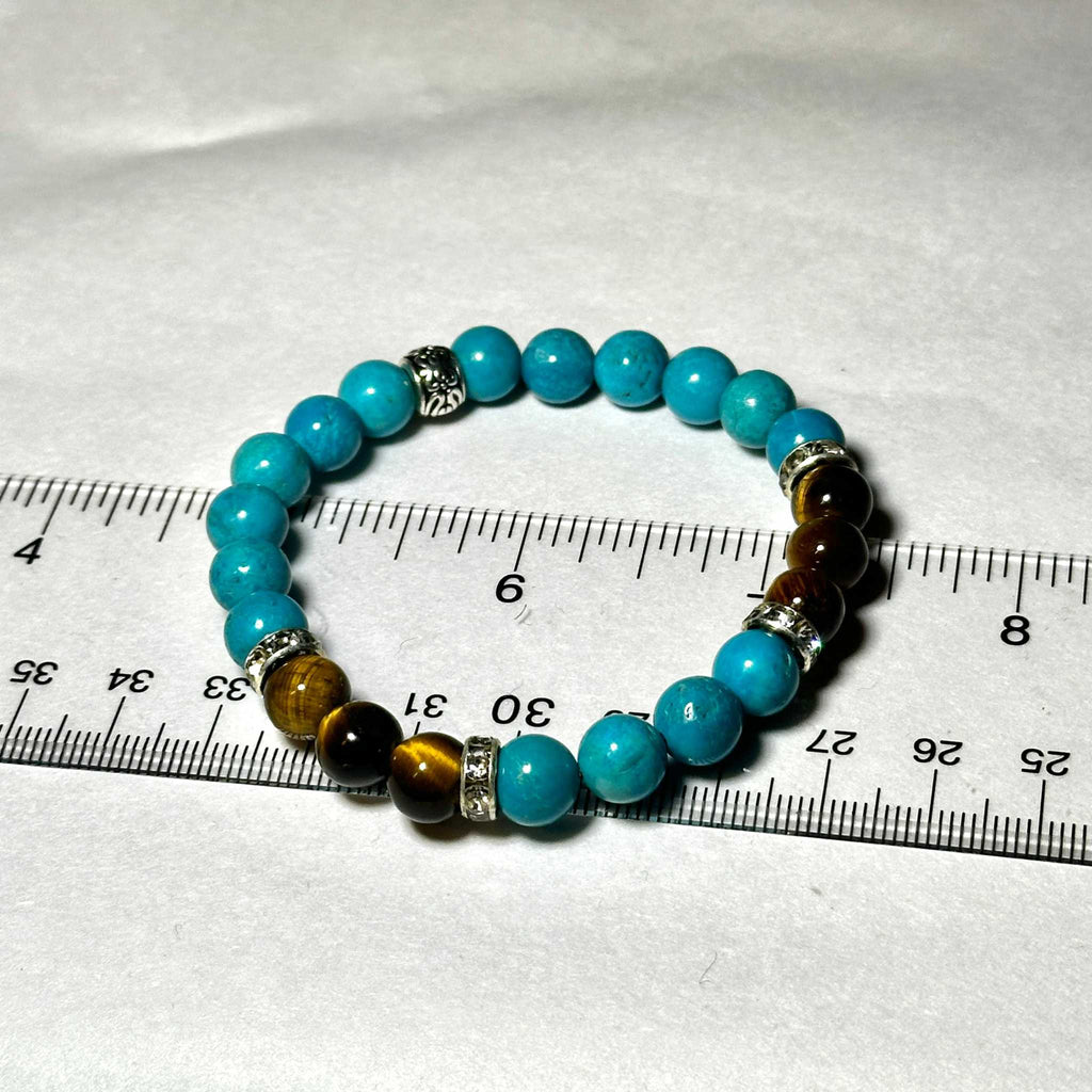 Blue Howlite and Tiger Eye Round Bead Bracelet 8mm by Sacred Crystals