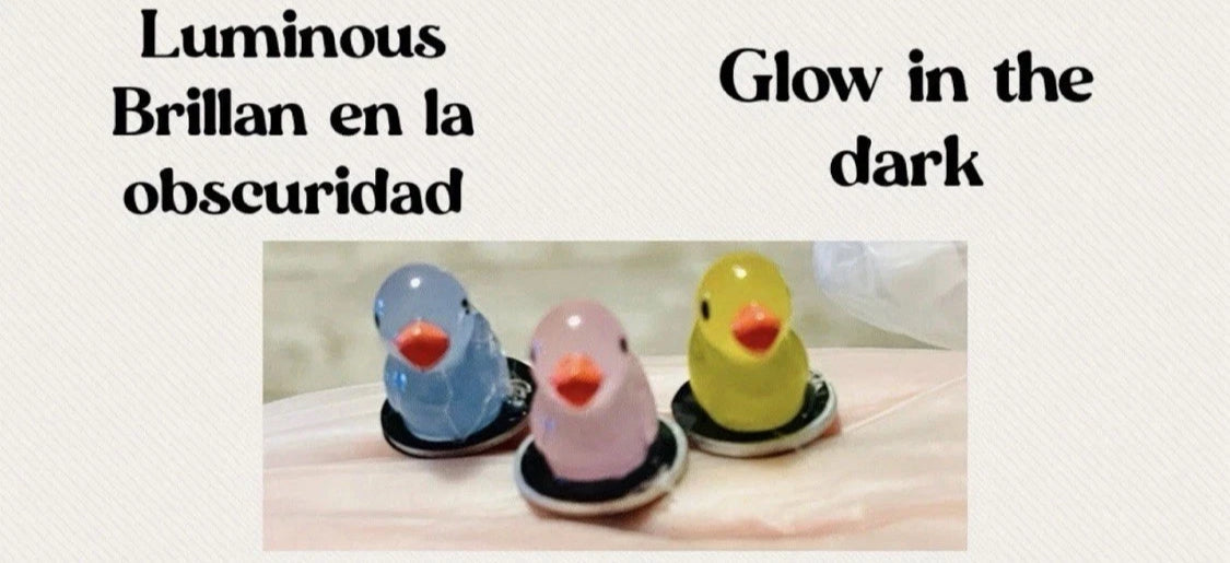 Fichas Luminosas de Patitos con Pala Magnetica y Corcholata Resin Filler Luminous Chips Duckies for Bingo Cards with Magnetic Wand and Container by Chica Mexico