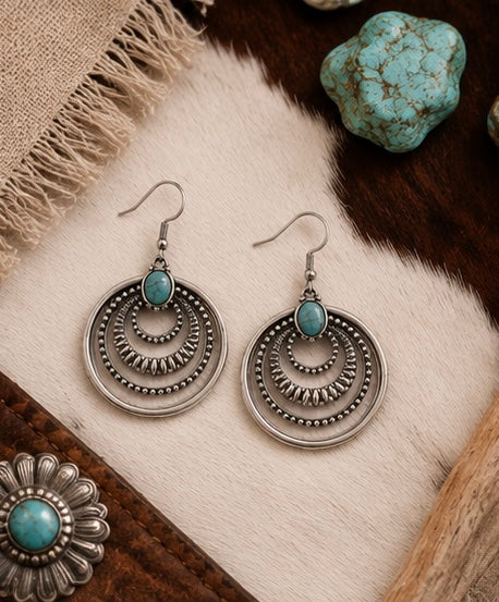Silver Mesa Turquoise Hoop Earrings by Macee Rose Trading Company