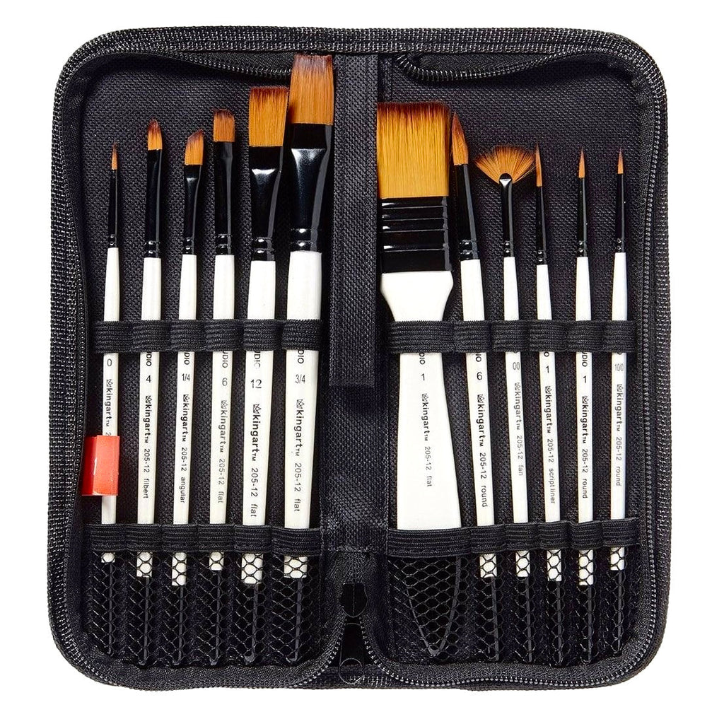 Studio Gold Nylon Brush Set - Acrylic & Watercolor - 12 Piece by KINGART