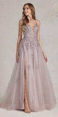 Nox Anabel G1149 Floor Length A-Line Tulle Gown with Slit by DiscountDressShop