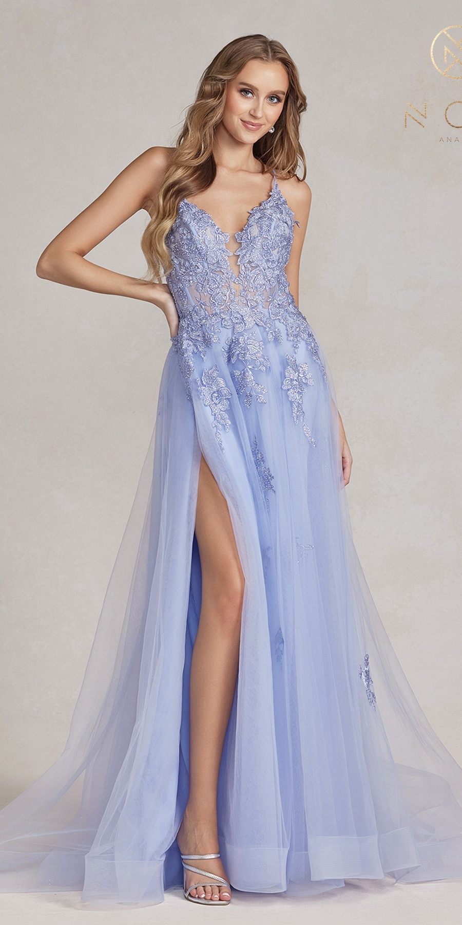 Nox Anabel G1149 Floor Length A-Line Tulle Gown with Slit by DiscountDressShop