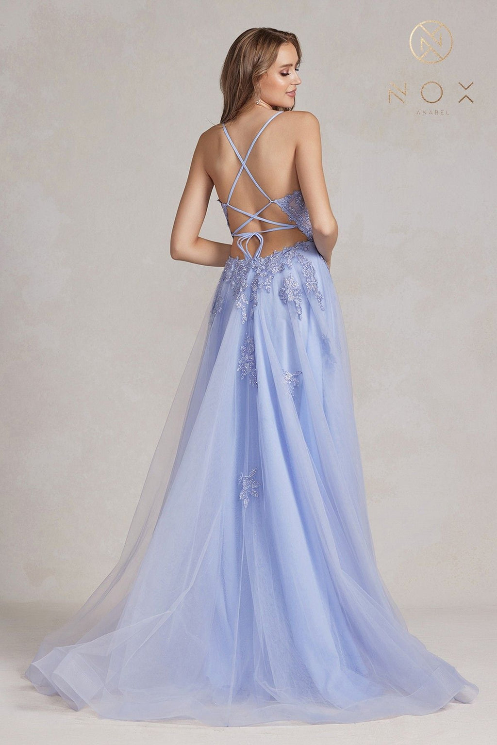 Nox Anabel G1149 Floor Length A-Line Tulle Gown with Slit by DiscountDressShop