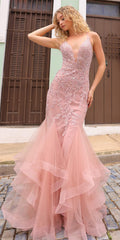 Nox Anabel G1368 Long Sleeveless Layered Tulle Mermaid Gown by DiscountDressShop