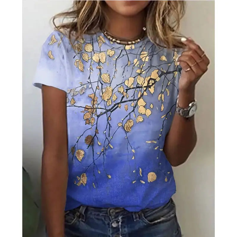 Floral 3D Digital Print Short Sleeve Women's T-Shirt by Trendy Attic Store01