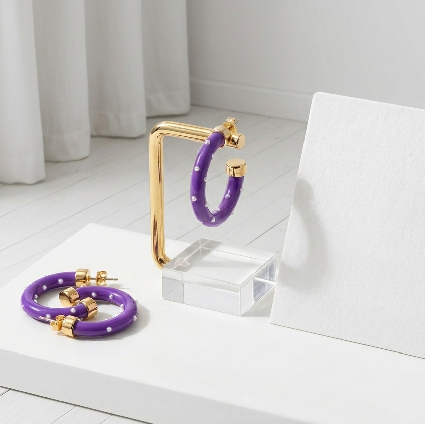 Purple with Pearls Hoop Earrings by hoohoops