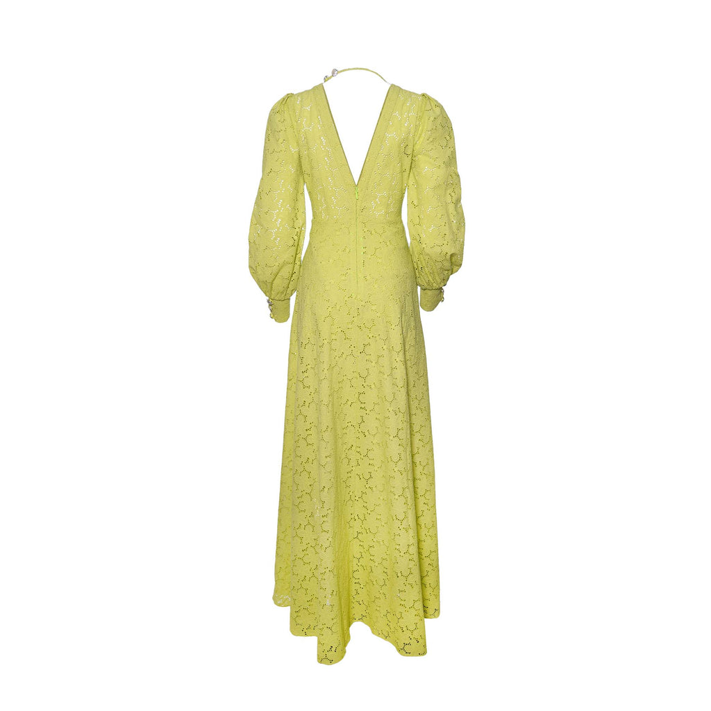 Verna Lime Green Eyelet Long Dress by ADIBA