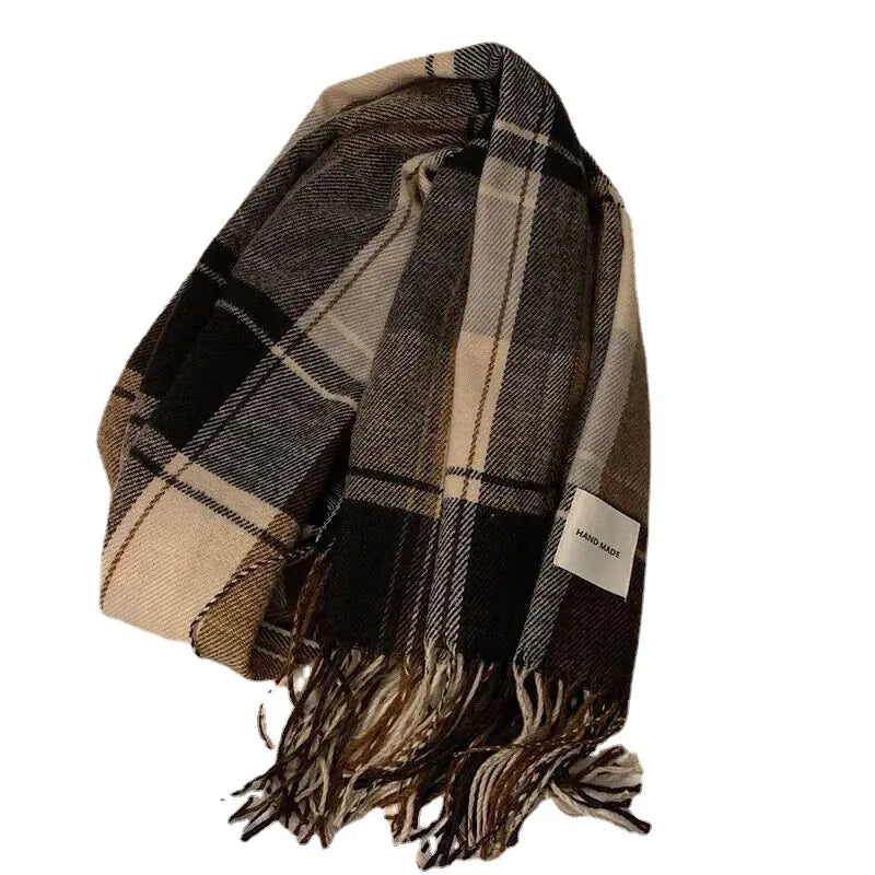 Versatile Retro Plaid Scarf with Tassels for Women by Trendy Attic Store01