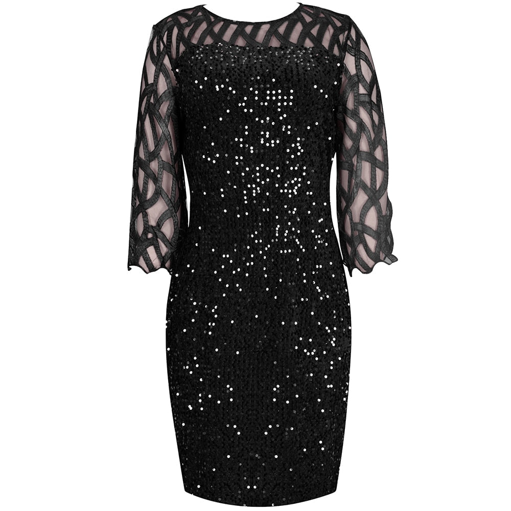 Elegant Sequin Evening Party Dresses 2022 Spring Mesh Patchwork Casual Midi Dress by nowadaysfashion