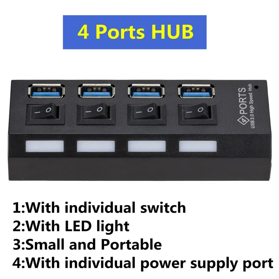 Mini USB HUB 3.0 Super Speed 5Gbps usb3.0 4 Ports HUB Portable Micro USB 3.0 HUB Splitter With External Power Adapter For PC Acc by FLIPSTYLEZLLC