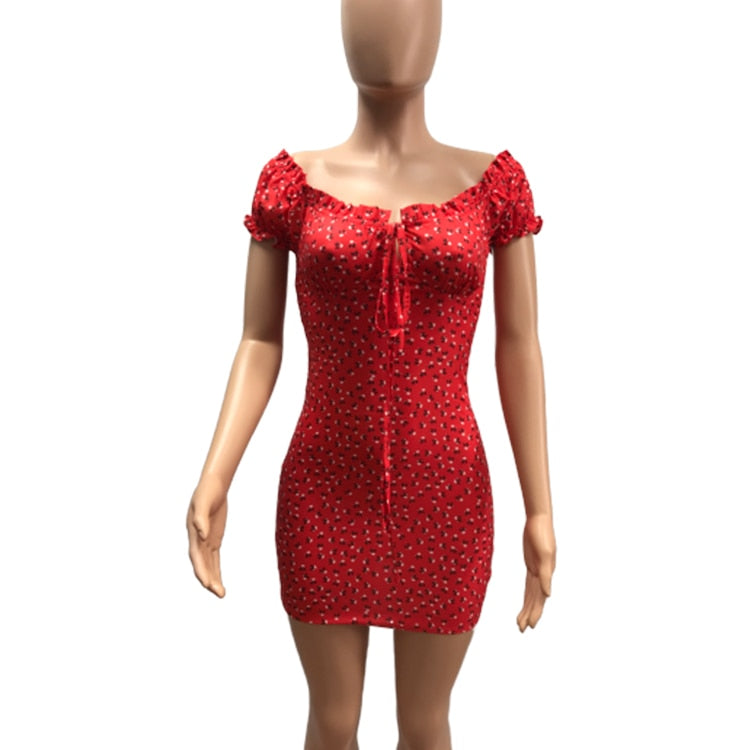 Women Floral Wrap Dress Off Shoulder Tie Up Front Ruffle Mini Dress Summer Office Lady Slash Neck Printed Pencil Dress by nowadaysfashion