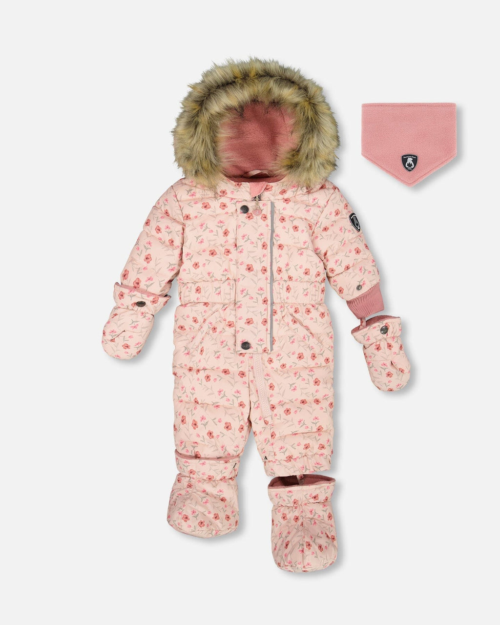 One-Piece Baby Snowsuit in Pink Mini Flowers for Cozy Winter Adventures by DC-Deux par Deux