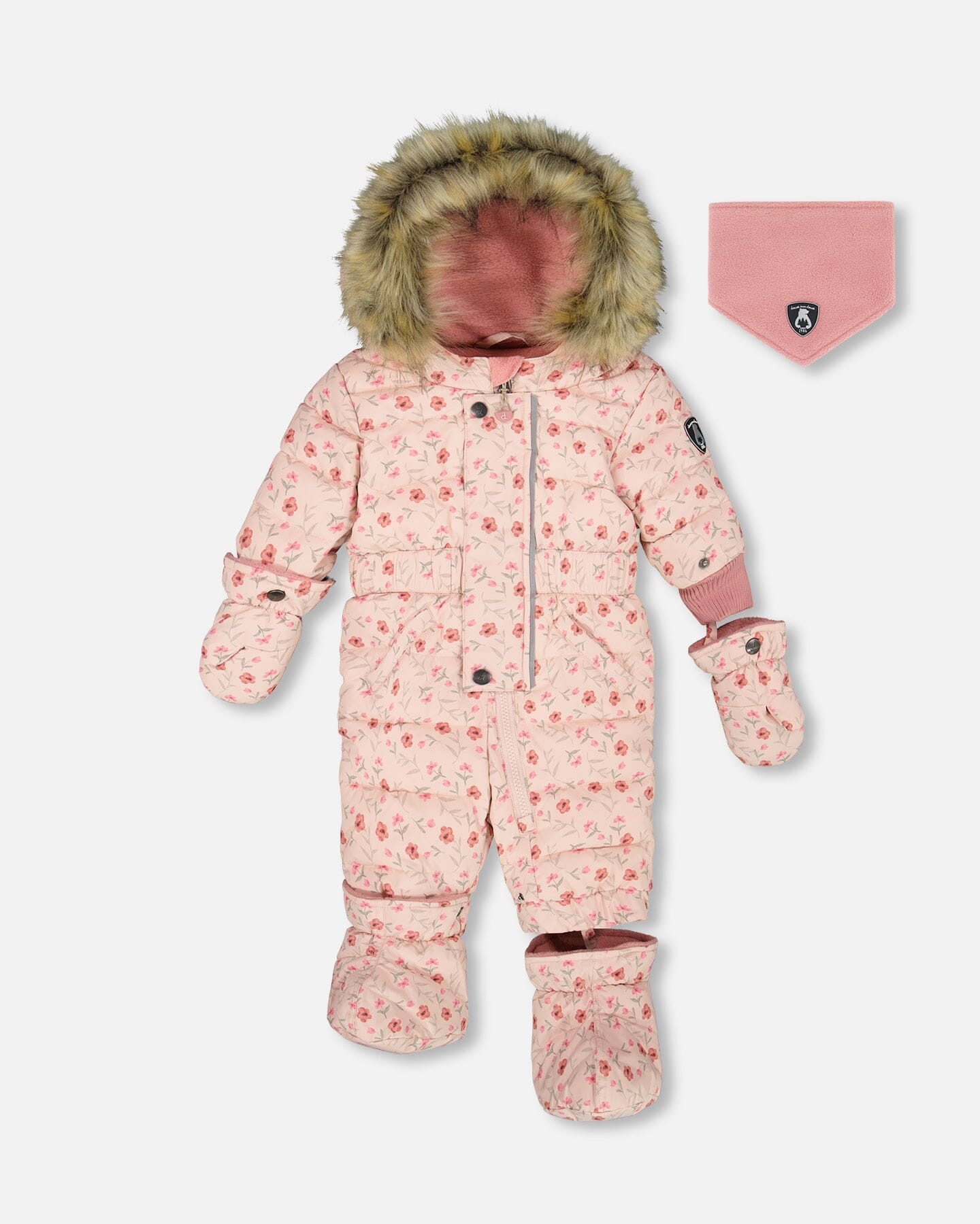One-Piece Baby Snowsuit in Pink Mini Flowers for Cozy Winter Adventures by DC-Deux par Deux