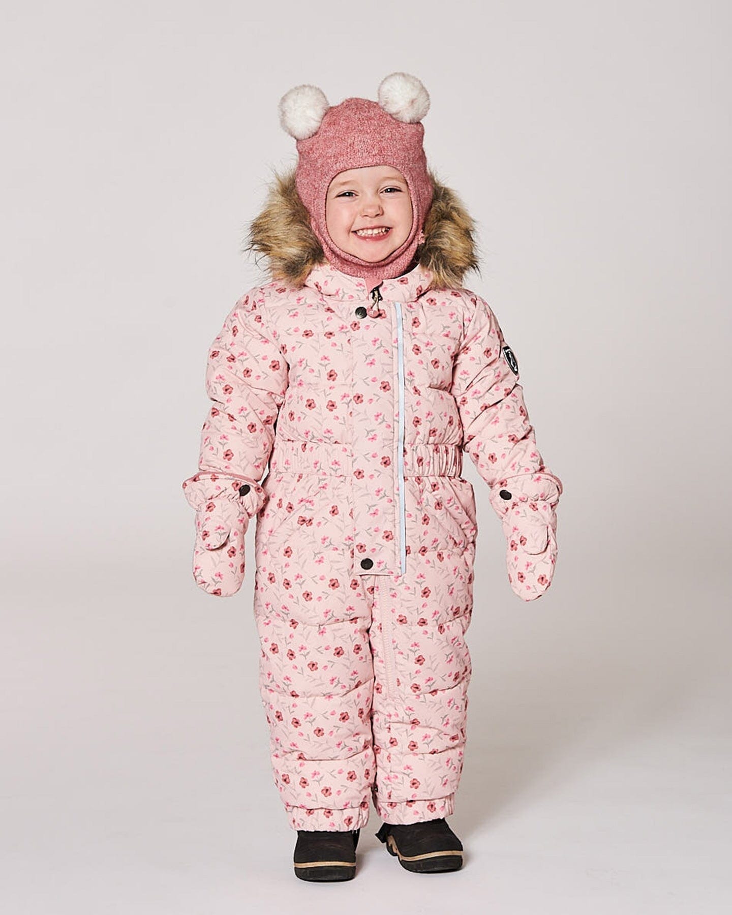 One-Piece Baby Snowsuit in Pink Mini Flowers for Cozy Winter Adventures by DC-Deux par Deux