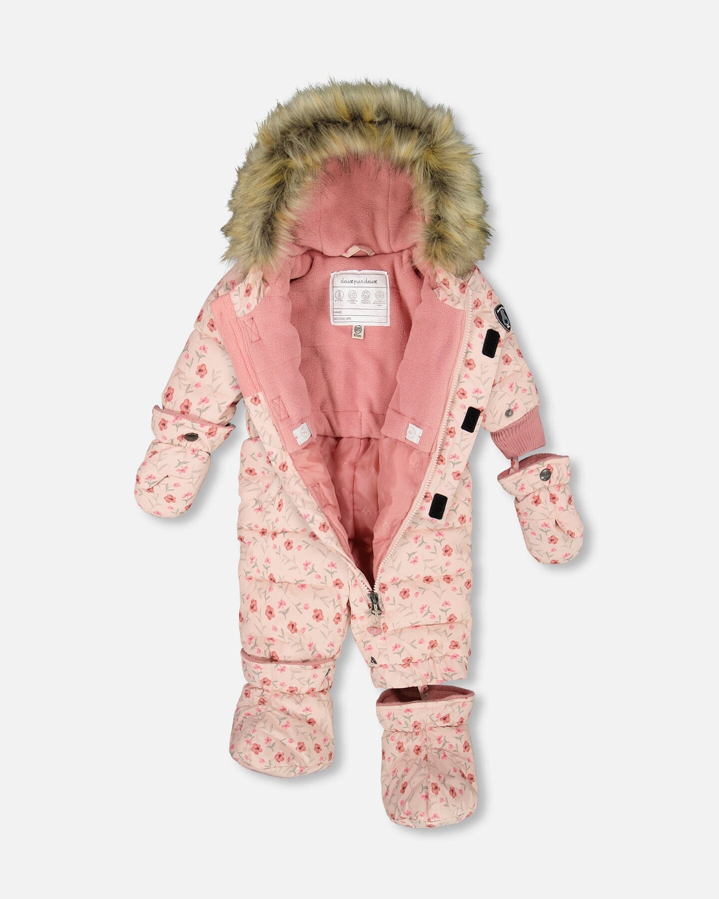 One-Piece Baby Snowsuit in Pink Mini Flowers for Cozy Winter Adventures by DC-Deux par Deux