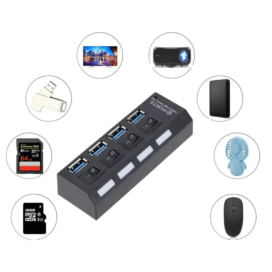 Mini USB HUB 3.0 Super Speed 5Gbps usb3.0 4 Ports HUB Portable Micro USB 3.0 HUB Splitter With External Power Adapter For PC Acc by FLIPSTYLEZLLC