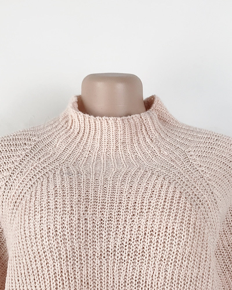 Women Turtleneck Oversized Knitted Dress Solid Long Sleeve Casual Elegant Mini Sweater Dress Plus Size by nowadaysfashion