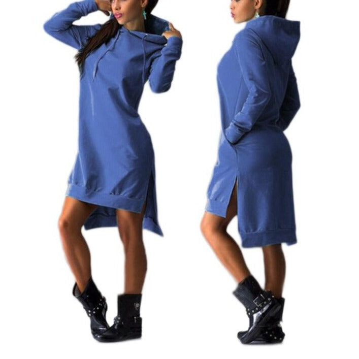 Woman Sweatshirt Dress Hoodies Autumn Sports Casual Long Sleeve Split Sweatshirt Hooded Dress by nowadaysfashion