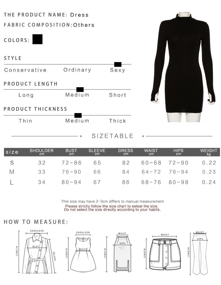 Spring Autumn Stretch Slim Soft Ribbed Knitted Turtleneck Casual Bodycon Zip Dress by nowadaysfashion