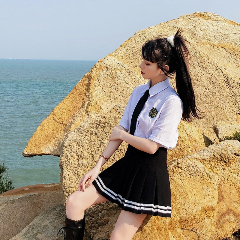 High Waist Pleated Skirt by Kore Kawaii