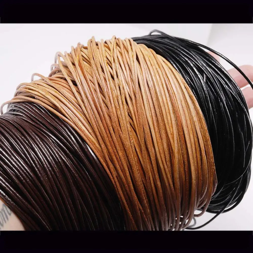 2/5 Meters/Lot 1-6mm Genuine Cow Leather Round Thong Cord DIY Bracelet by AliExpress