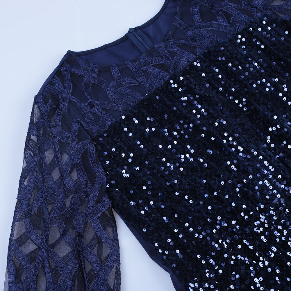 Elegant Sequin Evening Party Dresses 2022 Spring Mesh Patchwork Casual Midi Dress by nowadaysfashion