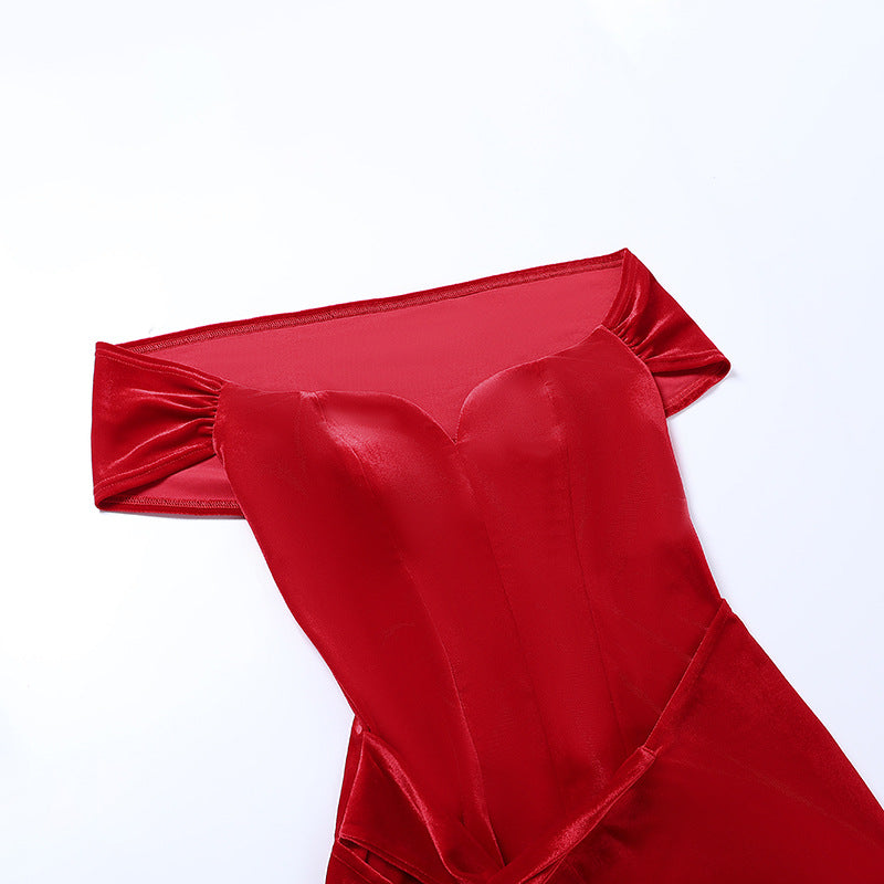 Summer Short Sleeve High Split Formal Evening Dress Women Solid Bodycon Long Dresses by nowadaysfashion