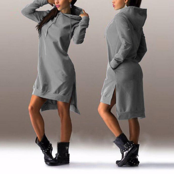 Woman Sweatshirt Dress Hoodies Autumn Sports Casual Long Sleeve Split Sweatshirt Hooded Dress by nowadaysfashion