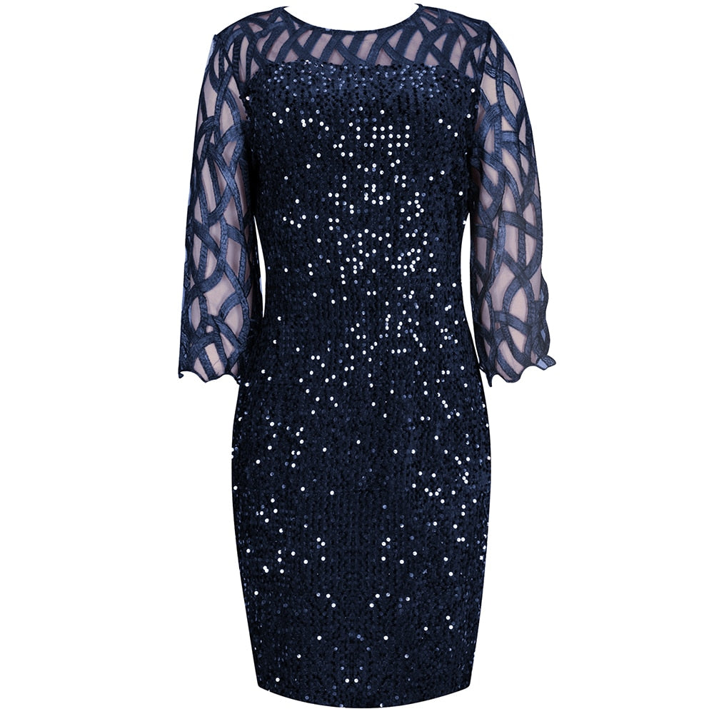 Elegant Sequin Evening Party Dresses 2022 Spring Mesh Patchwork Casual Midi Dress by nowadaysfashion