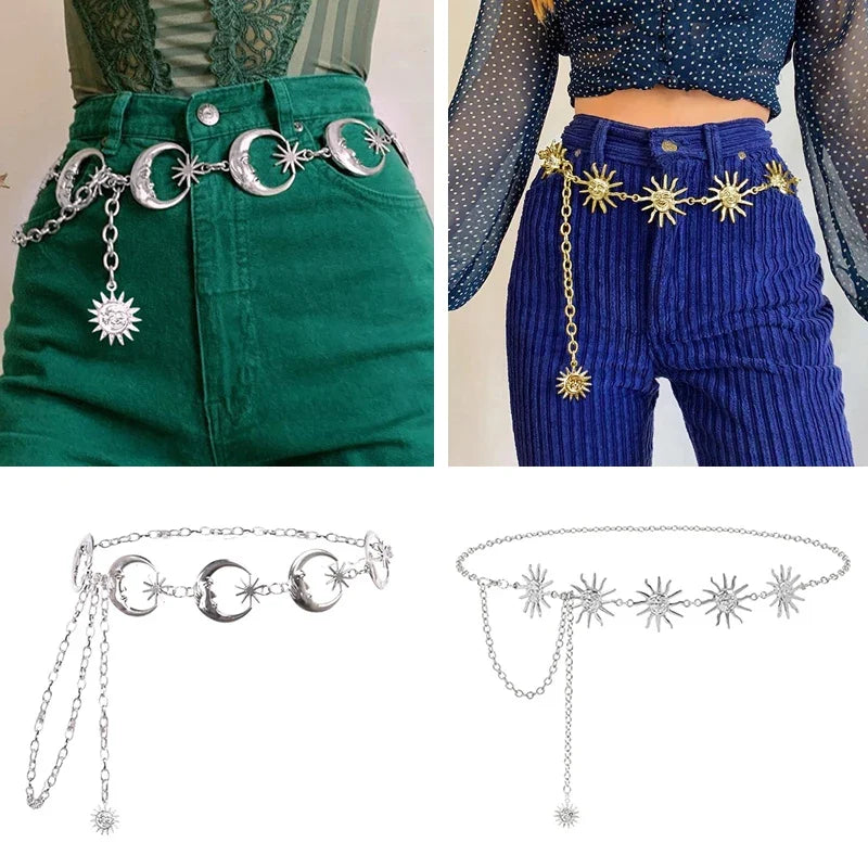 Gold Chain Belt Female Waist Moon Sun Metal Belts For Women Punk Dress Waistband Gothic Jeans Accessory Long Ketting Riem by Urban Fashion Icon