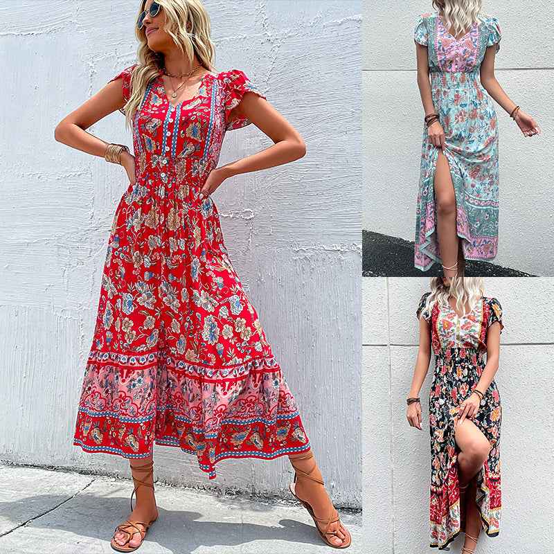 Bohemian Beach Dress Summer Rayon Viscose Ladies Fashion Flower Printed Vestidos Clothing Women Vintage Boho Floral Casual Dress by Wild and Free Boutique