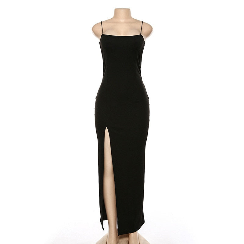 Backless Strap Split Dress Women Elastic Long Dresses Sleeveless Camisole Dress by nowadaysfashion