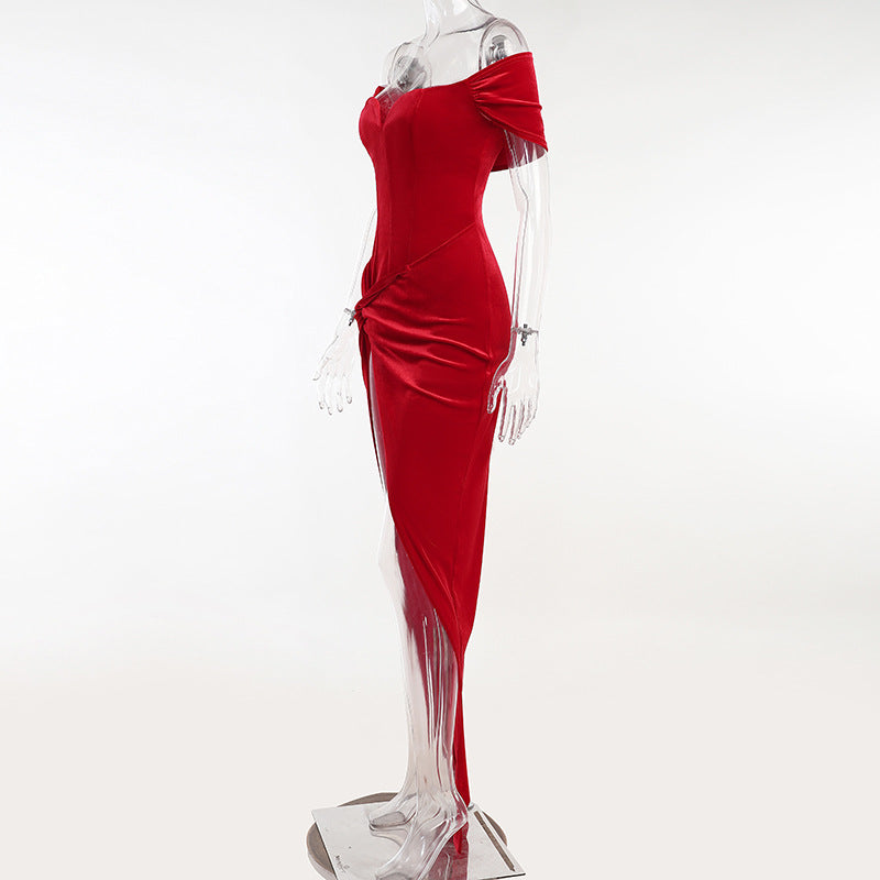 Summer Short Sleeve High Split Formal Evening Dress Women Solid Bodycon Long Dresses by nowadaysfashion