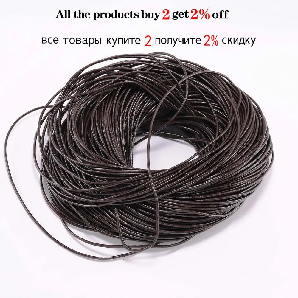 2/5 Meters/Lot 1-6mm Genuine Cow Leather Round Thong Cord DIY Bracelet by AliExpress