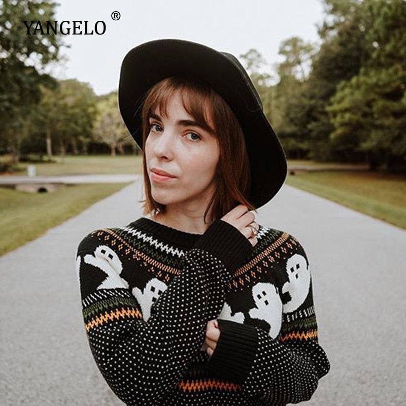 Ghost Pattern Knit Sweater by Kore Kawaii