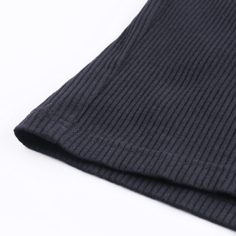 Bodycon Ribbed Dress Stand Collar Zipper Deep V-neck Solid Stretch Mini Vestido by nowadaysfashion