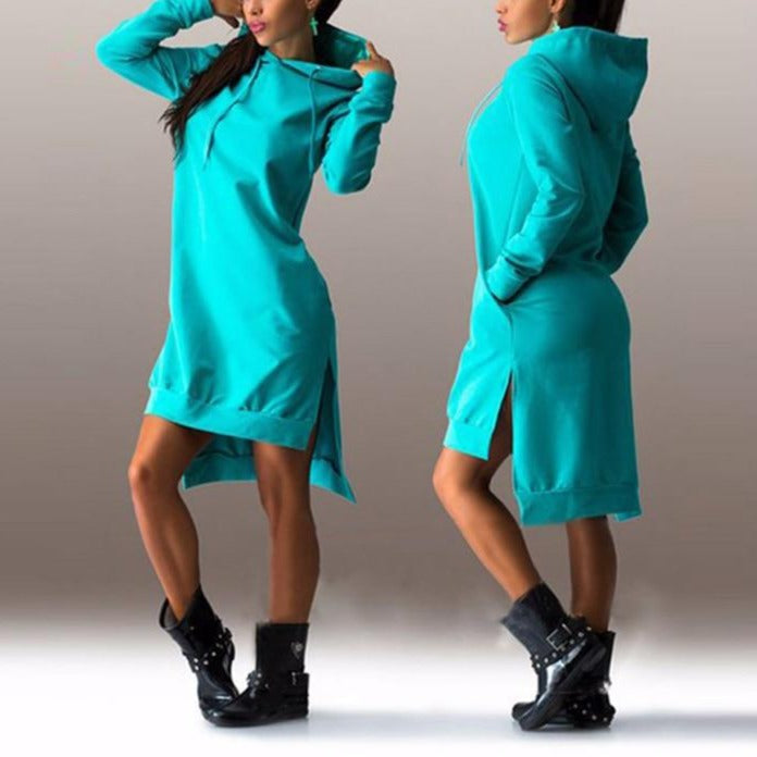 Woman Sweatshirt Dress Hoodies Autumn Sports Casual Long Sleeve Split Sweatshirt Hooded Dress by nowadaysfashion